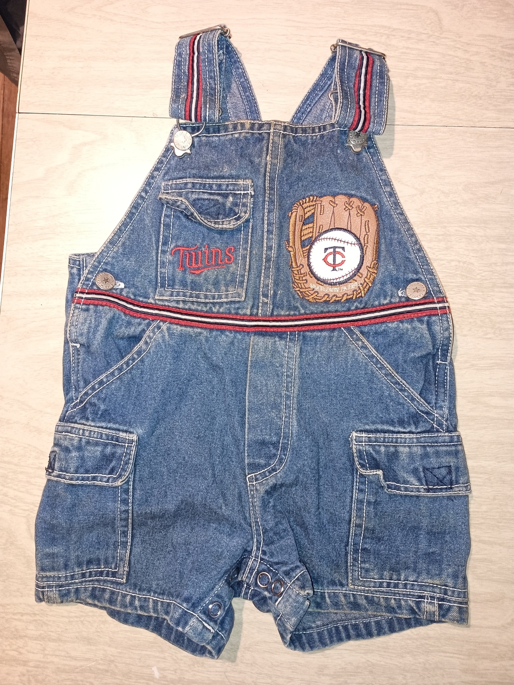 Vintage Carter's Denim Shortalls with Red & White Stripes